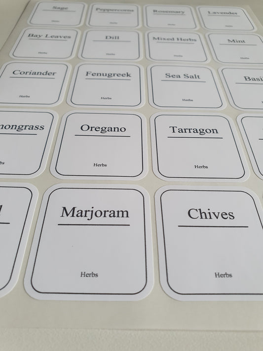 Herbs & Spices Jar Personalised Labels x 20