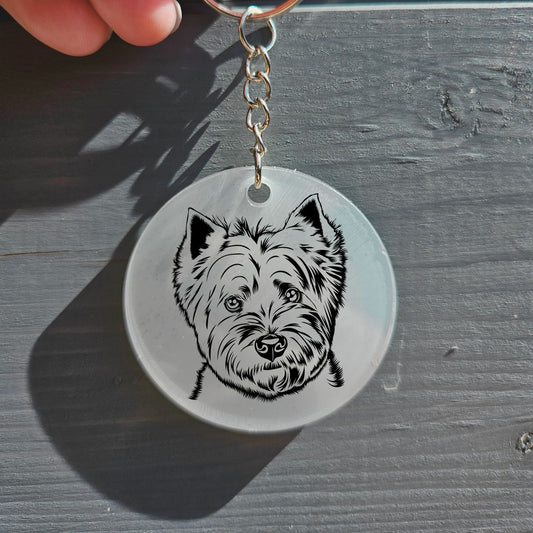 West Highland Terrier Face on a round acrylic keyring