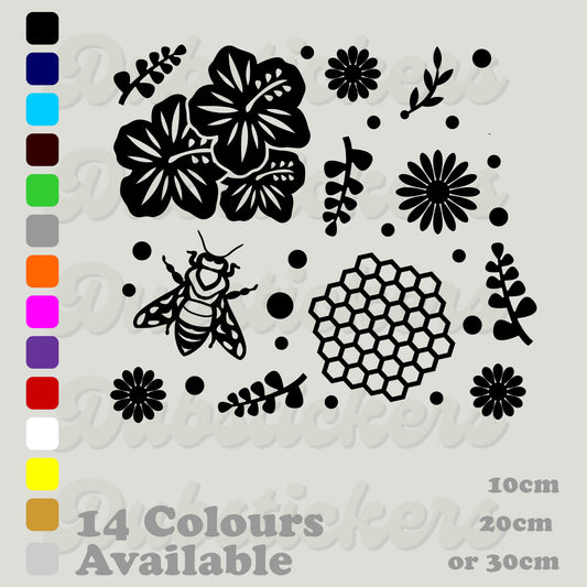 Bee flowers and honeycombe decals on a sheet 