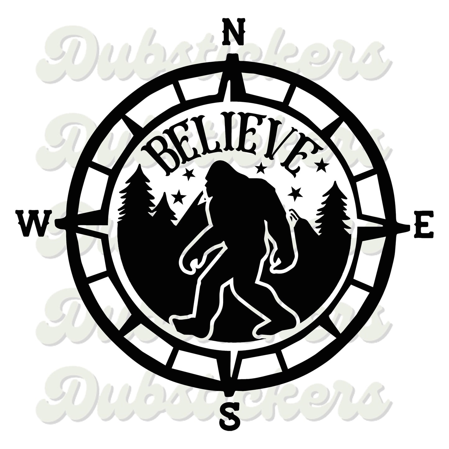 Believe Bigfoot Compass Decal