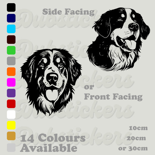 Bernese Mountain Dog Decals, front and side facing