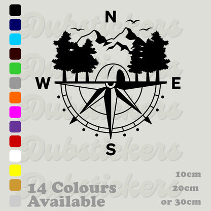 Compass With Trees & Tent Decal