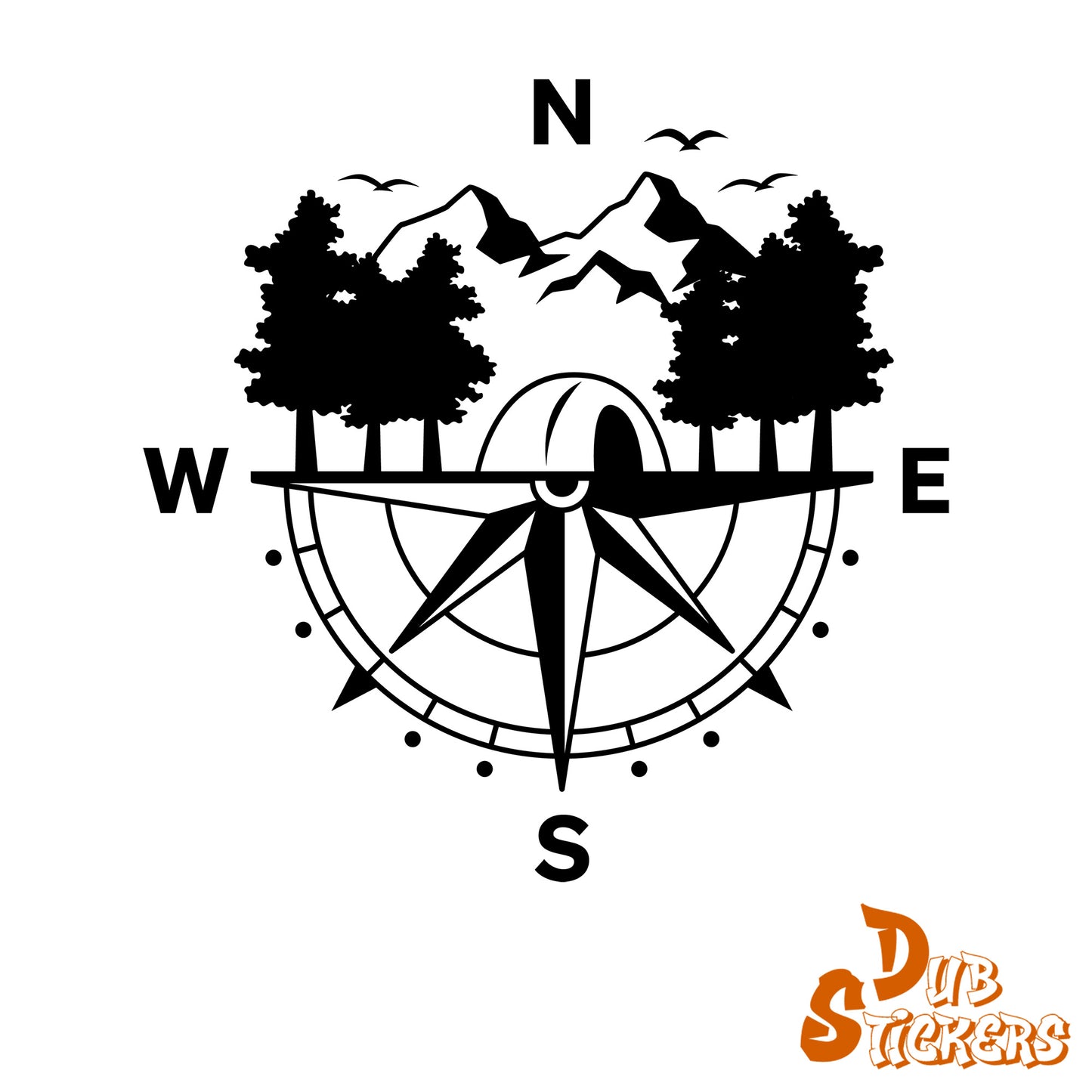 Compass With Trees & Tent Decal