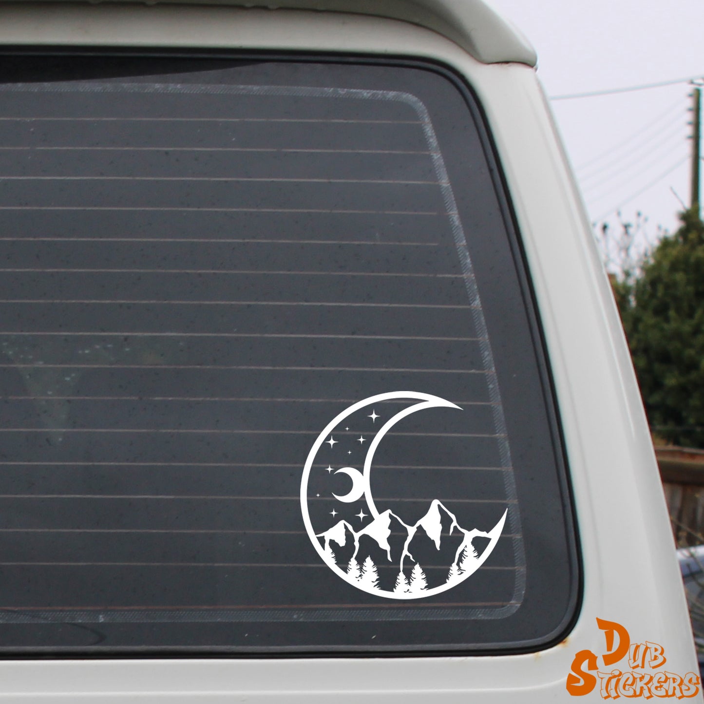 Crescent Moon & Mountains Decal Vinyl Waterpoof Sticker Campervan Laptop Window