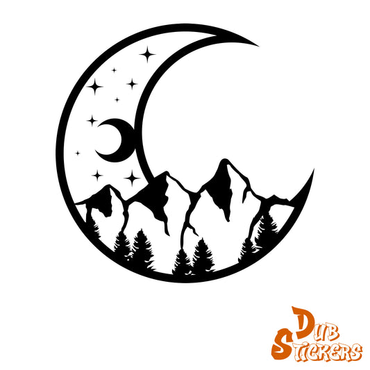 Crescent Moon & Mountains Decal Vinyl Waterpoof Sticker Campervan Laptop Window