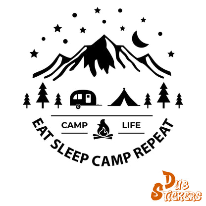 Eat Sleep Camp Repeat Decal Vinyl Waterpoof Sticker Campervan Laptop Window