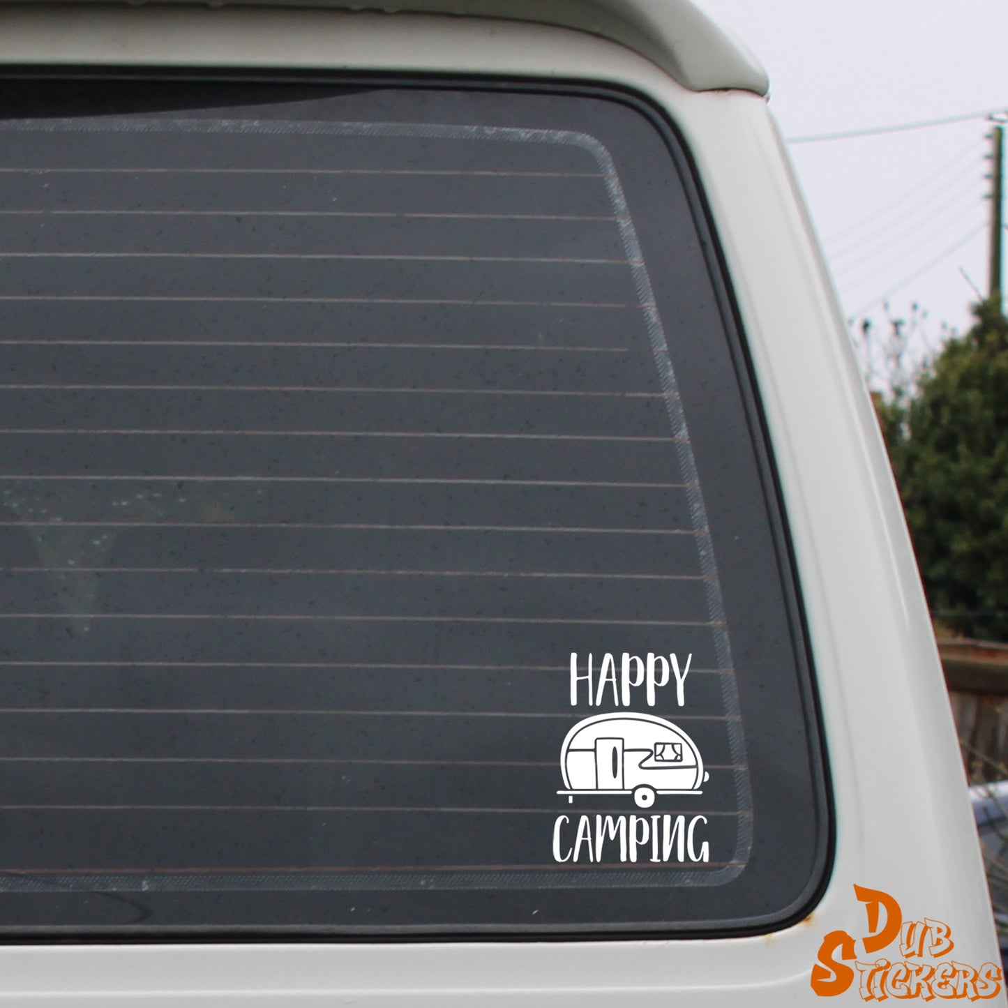 Happy Camping Decal Vinyl Waterpoof Sticker Campervan Laptop Window