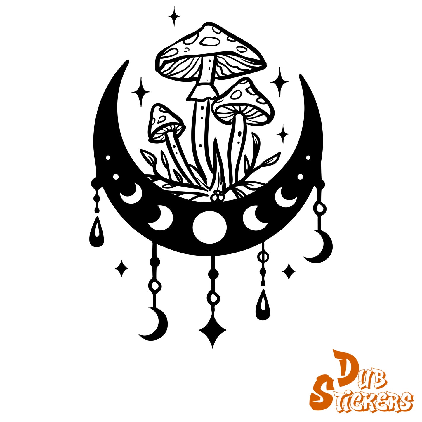 Mushrooms & Moon Decal Vinyl Waterpoof Sticker Campervan Laptop Window