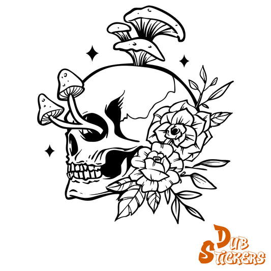 Skull with Flowers Decal Vinyl Waterpoof Sticker Campervan Laptop Window