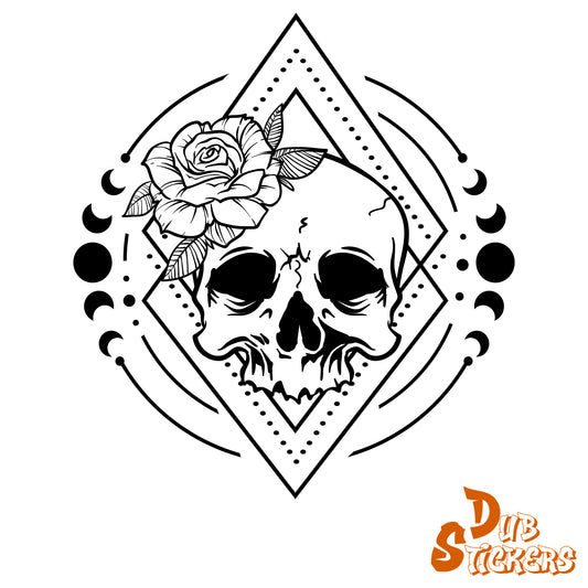 Skull with Flowers & Moon Phases Decal Vinyl Waterpoof Sticker Campervan Laptop Window