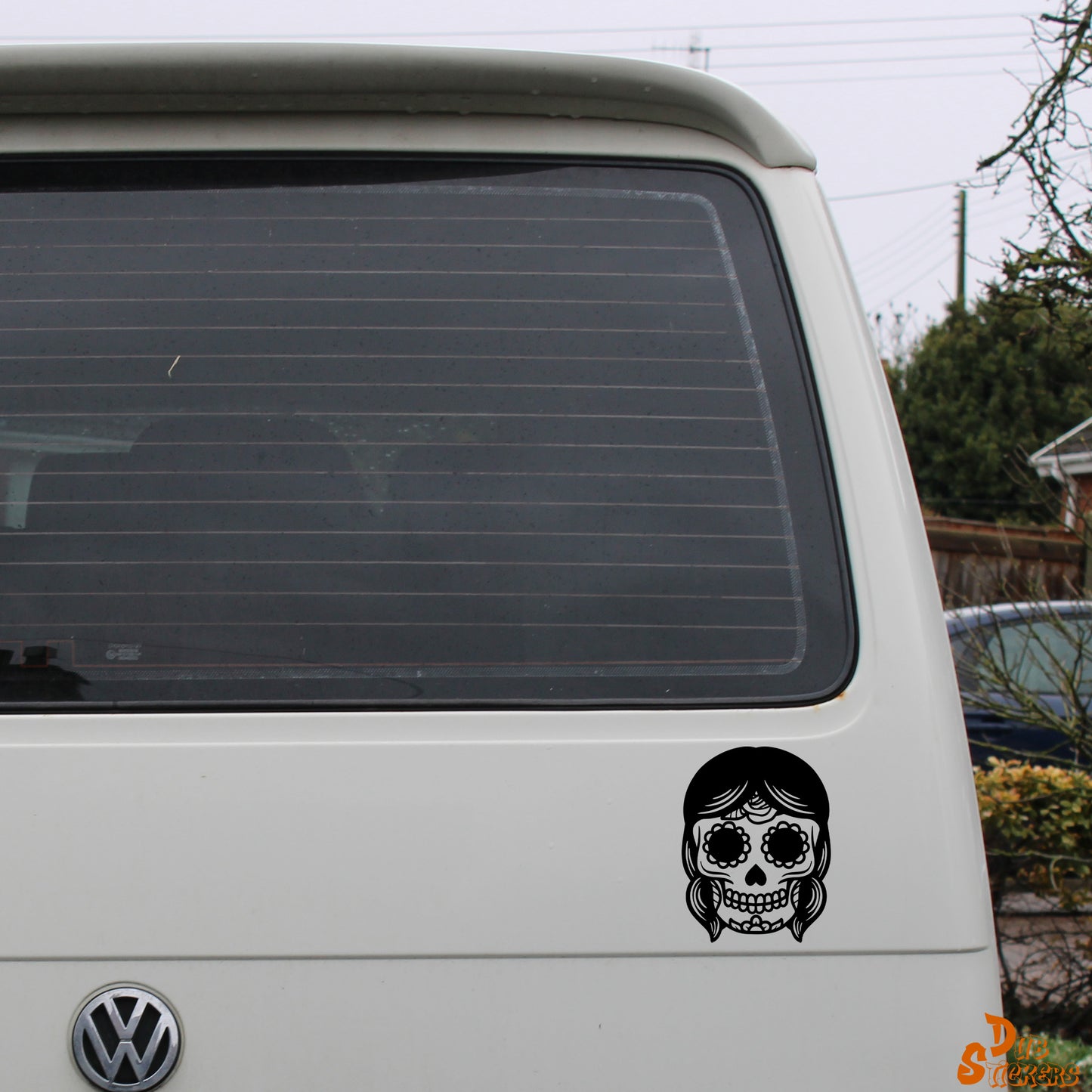 Sugar Skull Day Of The Dead w Hair Decal Vinyl Waterpoof Sticker Campervan Laptop Window