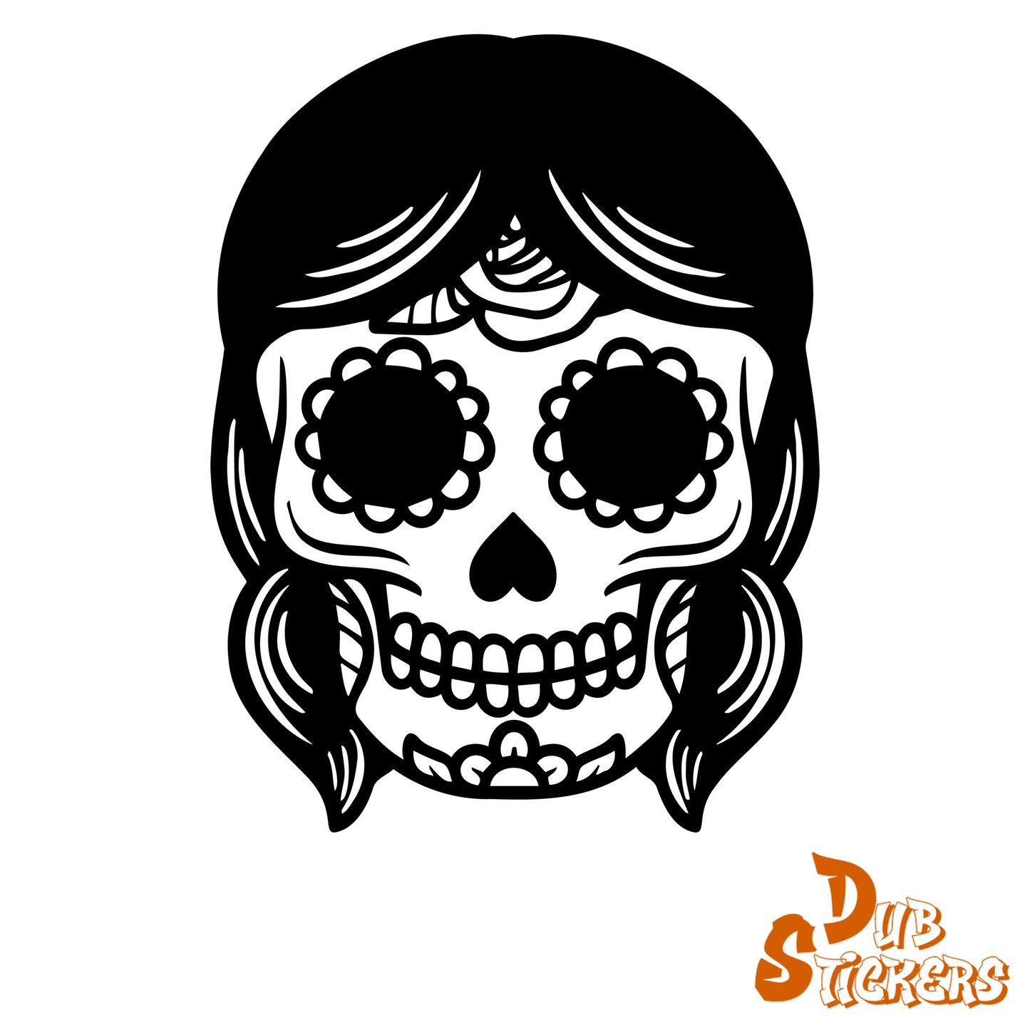 Sugar Skull Day Of The Dead w Hair Decal Vinyl Waterpoof Sticker Campervan Laptop Window