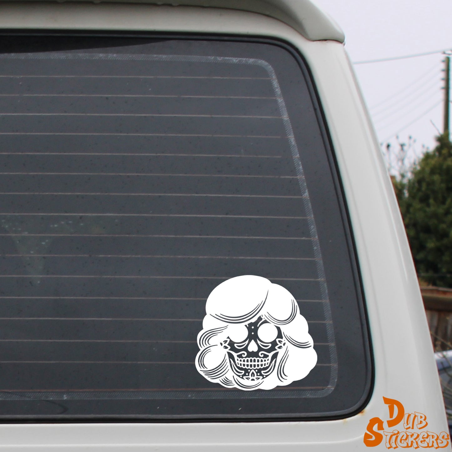 Sugar Skull Day Of The Dead w Hair Decal Vinyl Waterpoof Sticker Campervan Laptop Window