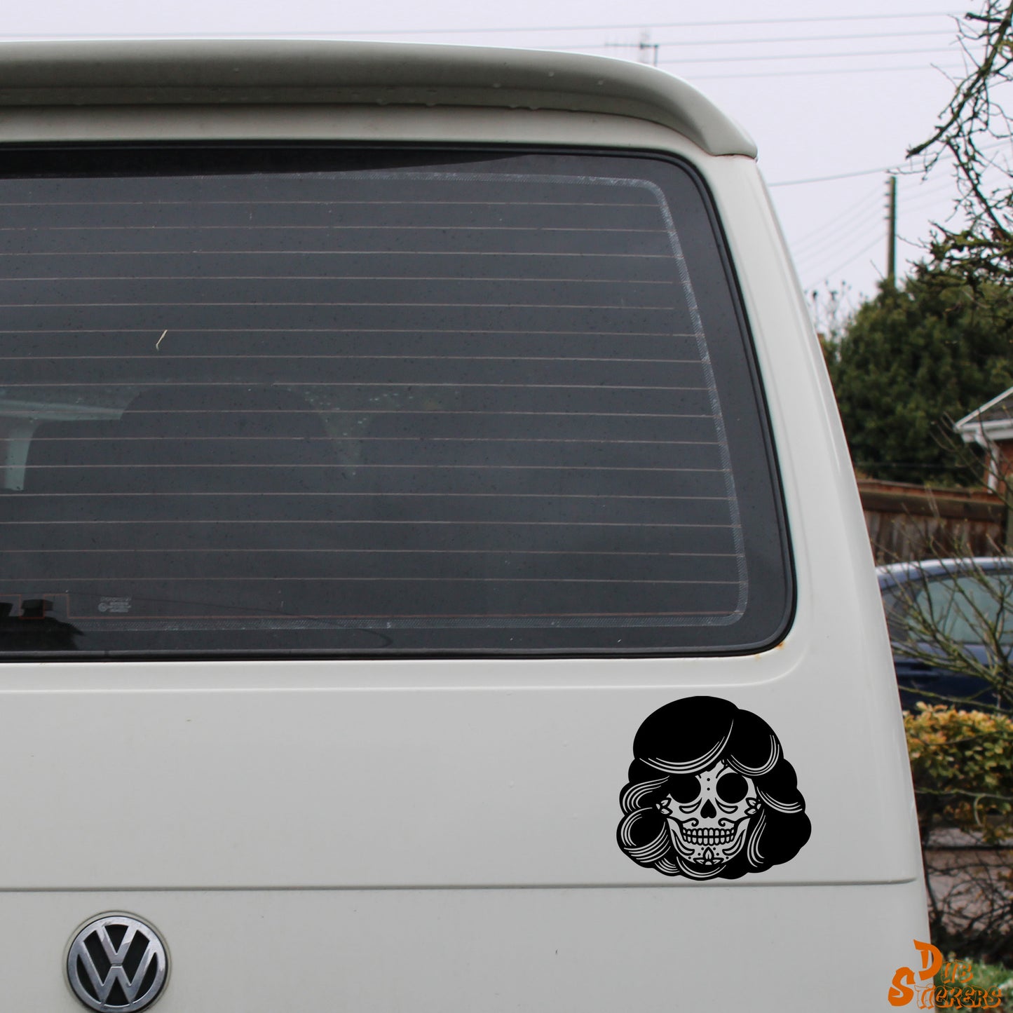 Sugar Skull Day Of The Dead w Hair Decal Vinyl Waterpoof Sticker Campervan Laptop Window