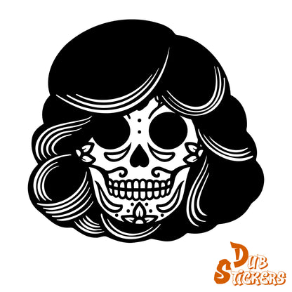 Sugar Skull Day Of The Dead w Hair Decal Vinyl Waterpoof Sticker Campervan Laptop Window