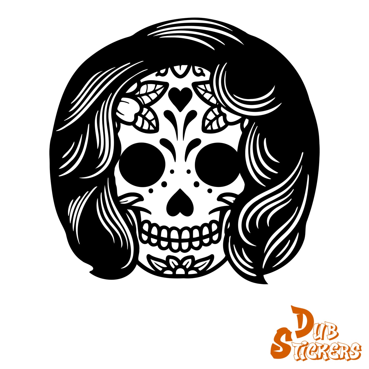 Sugar Skull Day Of The Dead w Hair Decal Vinyl Waterpoof Sticker Campervan Laptop Window