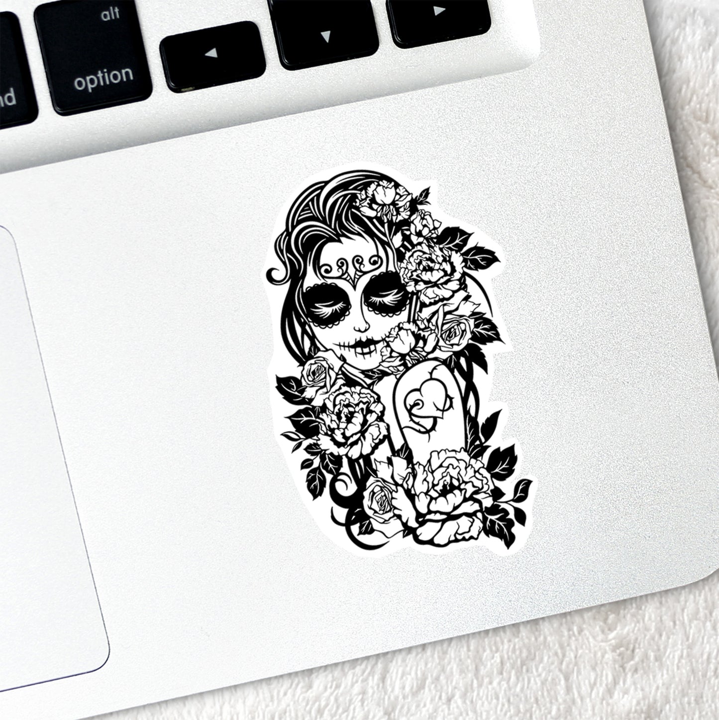 Sugar Skull Girl with Tattoo Vinyl Sticker Magick Dark Academia Fairy Witch