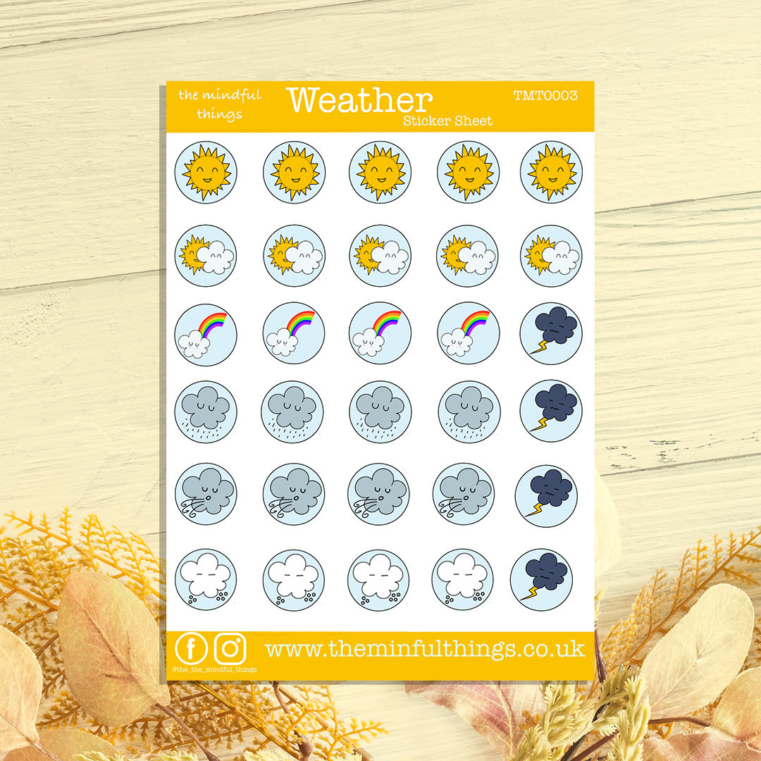 Weather Sticker Sheet * A6 Sticker Sheet * Kawaii Sun & Cloud Stickers* Planner Stickers * Matte Stickers * Scrapbooking * Hobonochi