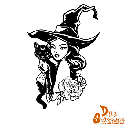 Witch & Black Cat Decal Vinyl Waterpoof Sticker Campervan Laptop Window