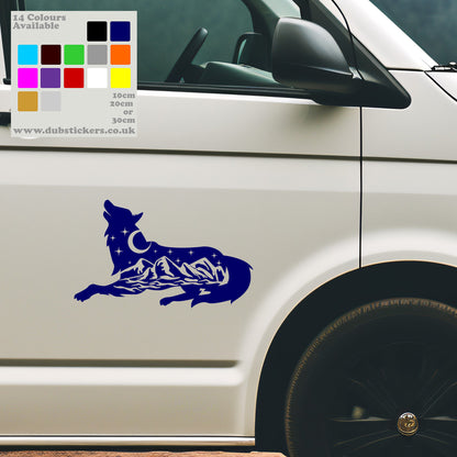 Wolf with Mountians and Stars Decal