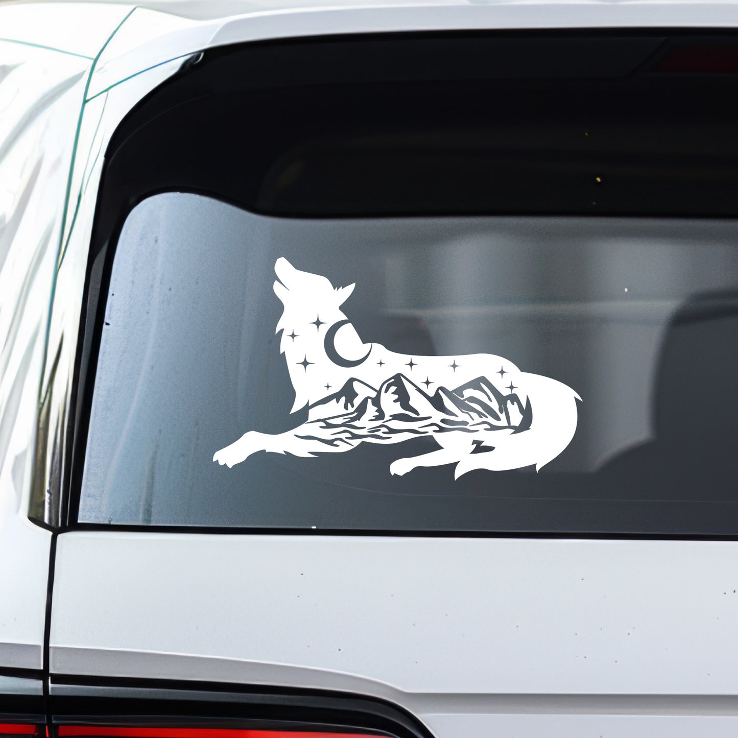 Wolf with Mountians and Stars Decal