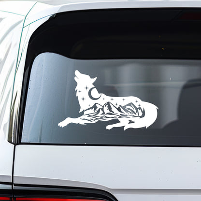 Wolf with Mountians and Stars Decal