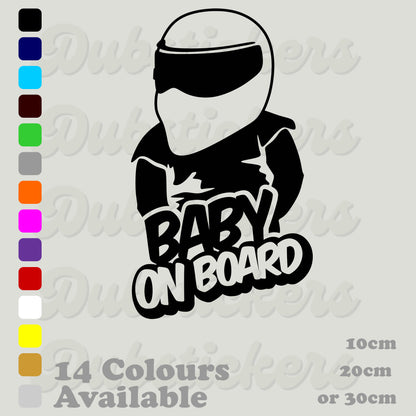 Baby with racing helmet with words Baby on Board