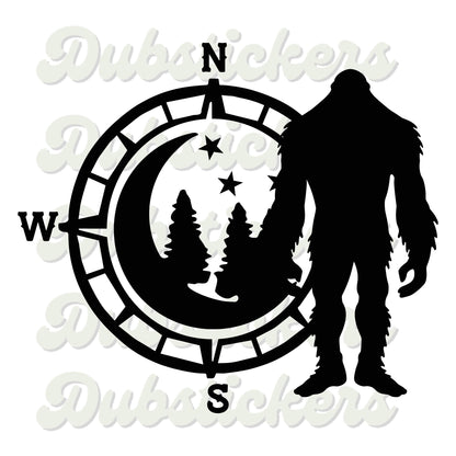 Bigfoot Compass Moon Forest Decal Vinyl Waterpoof Sticker