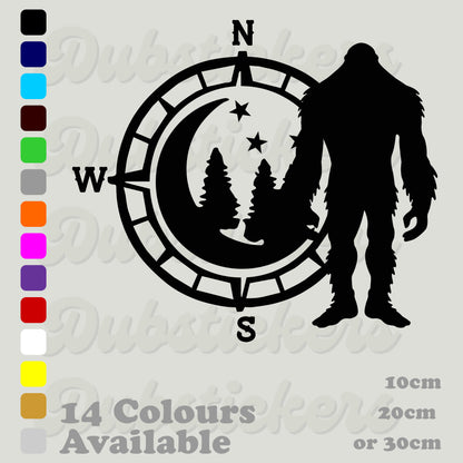 Big Foot with a forest, moon & compass