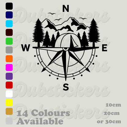 Compass With Mountains & Tent Decal