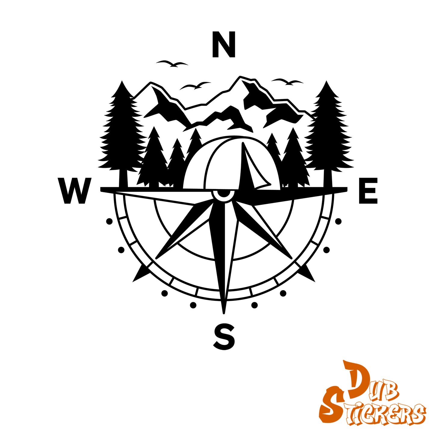 Compass With Mountains & Tent Decal