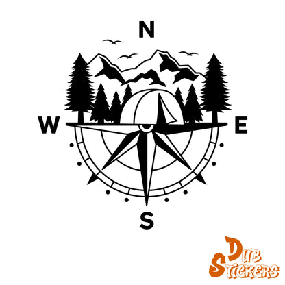 Compass With Mountains & Tent Decal