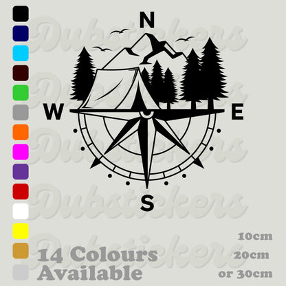 Compass With Mountains & Tent Decal