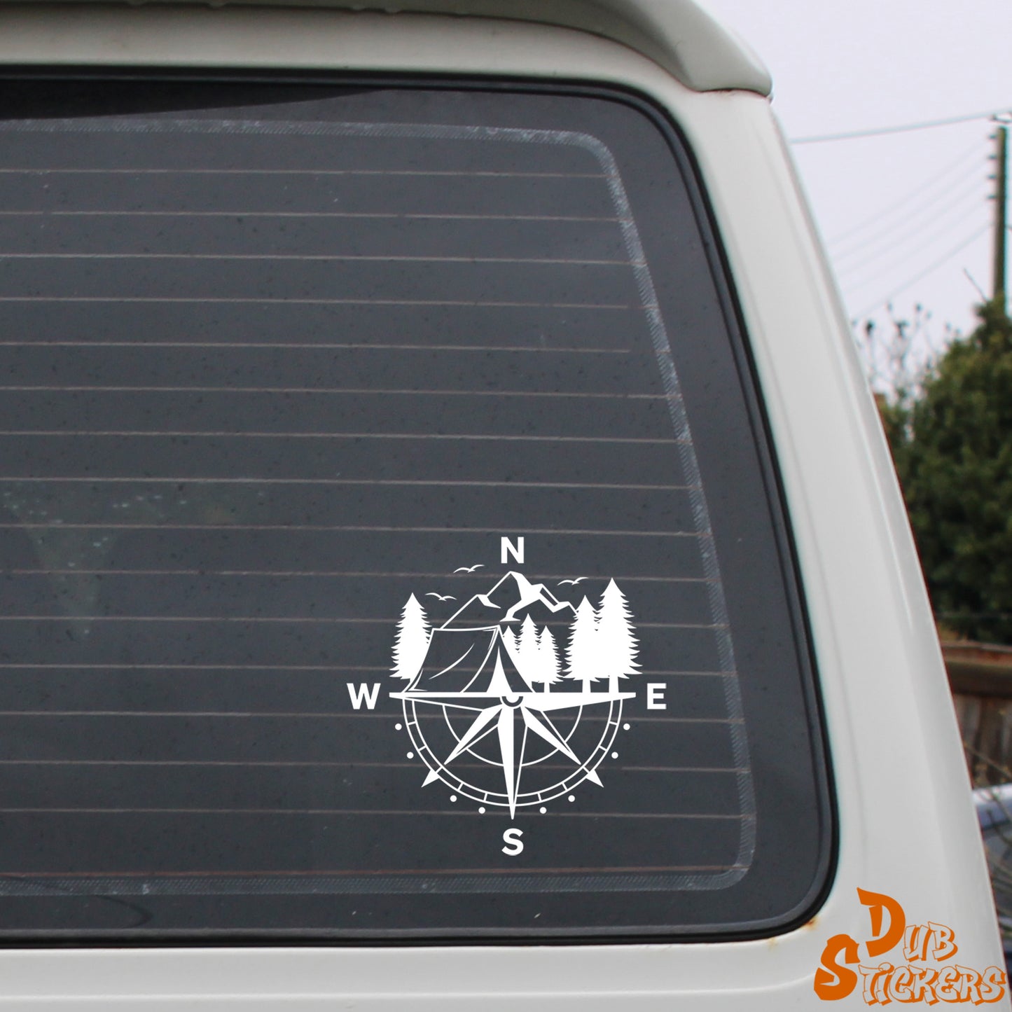 Compass With Mountains & Tent Decal