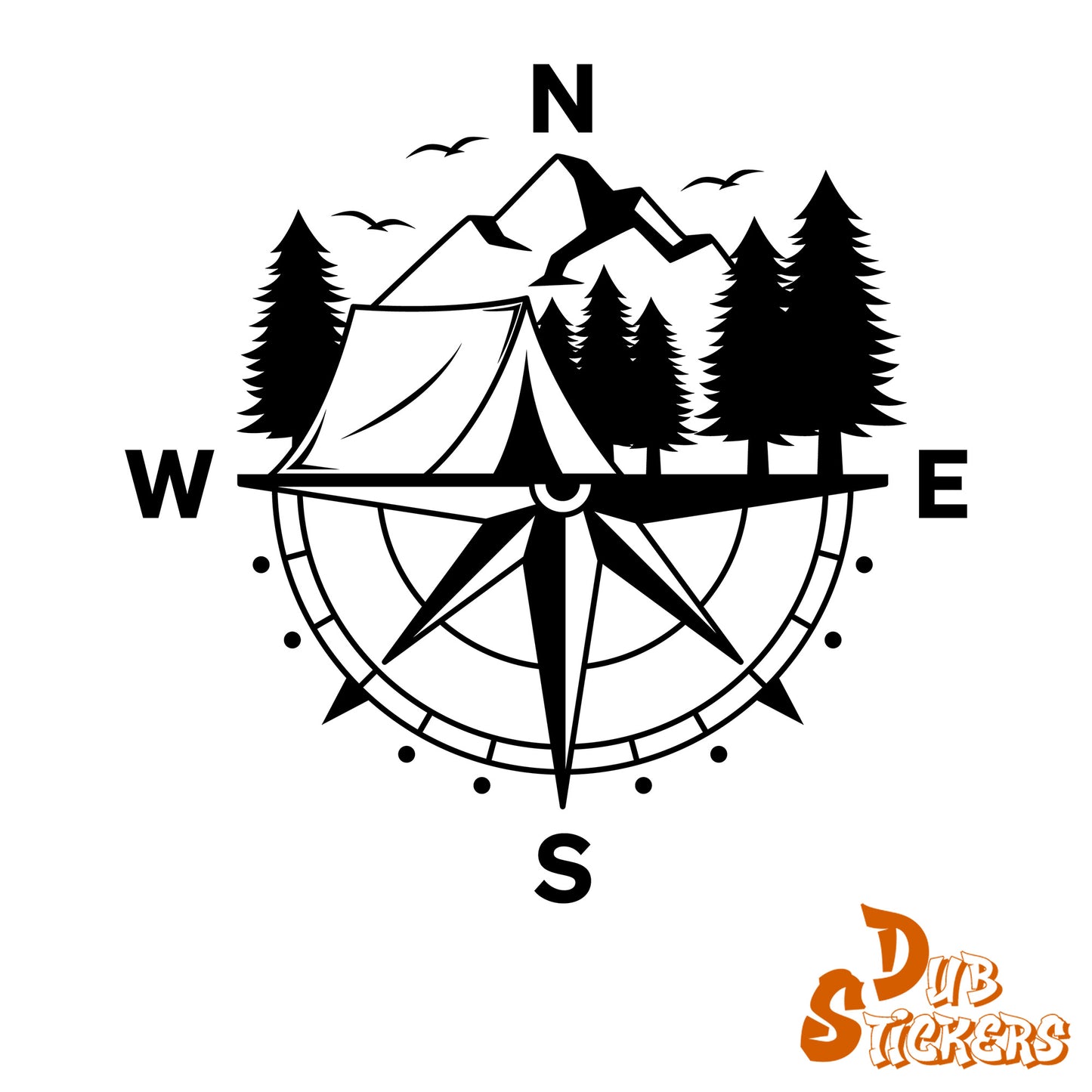 Compass With Mountains & Tent Decal