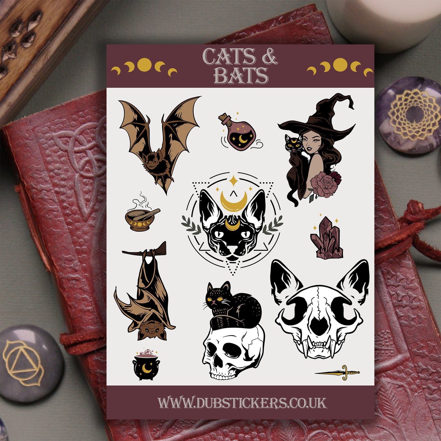 Witchy Cats & Bats Stickers Dark Academia Witch Stickers Wiccan Pagan Grimoire Book of Shadows