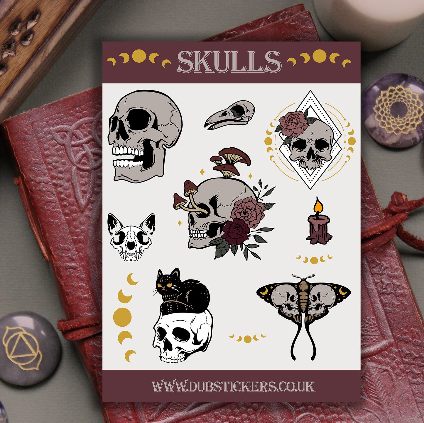 Witchy Skulls Stickers Dark Academia Witch Stickers Wiccan Pagan Grimoire Book of Shadows