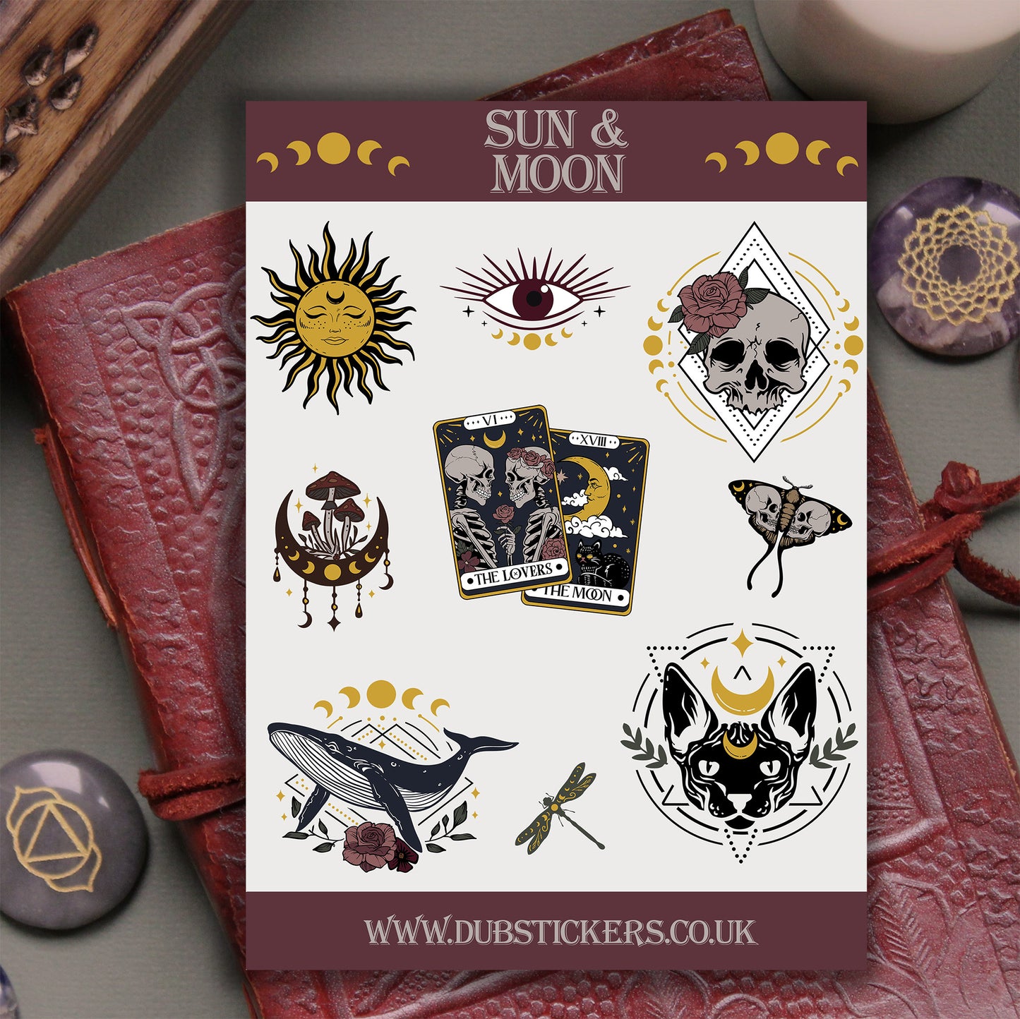 Witchy Sun & Moon Stickers Dark Academia Witch Stickers Wiccan Pagan Grimoire Book of Shadows