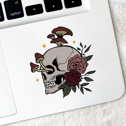 Skull with Mushrooms & Flowers Vinyl Stickers Magick Dark Academia Fairy Witch