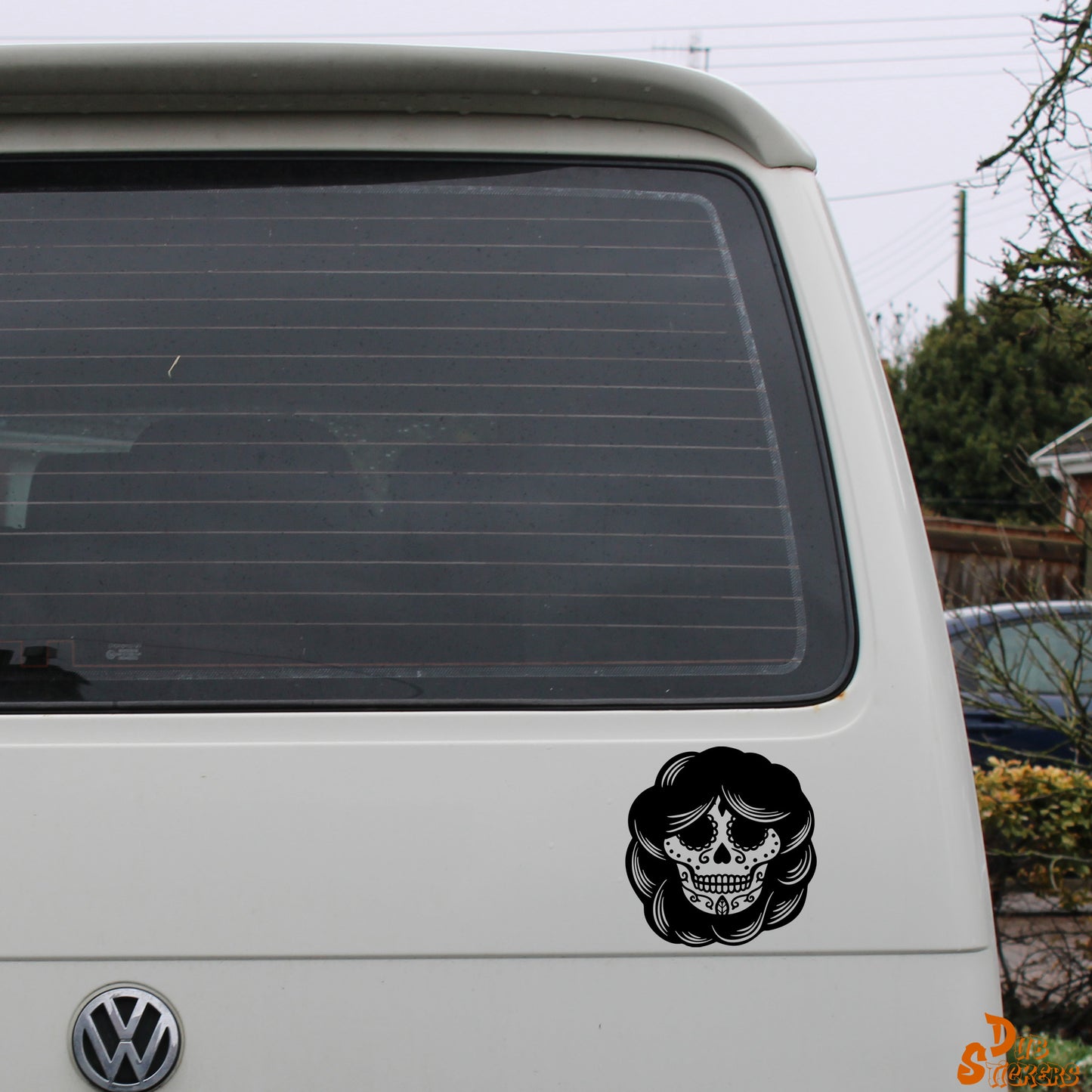 Sugar Skull Day Of The Dead w Hair Decal Vinyl Waterpoof Sticker Campervan Laptop Window